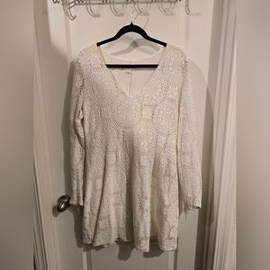 Idyllwind White Fringe Lace Long Sleeve Dress